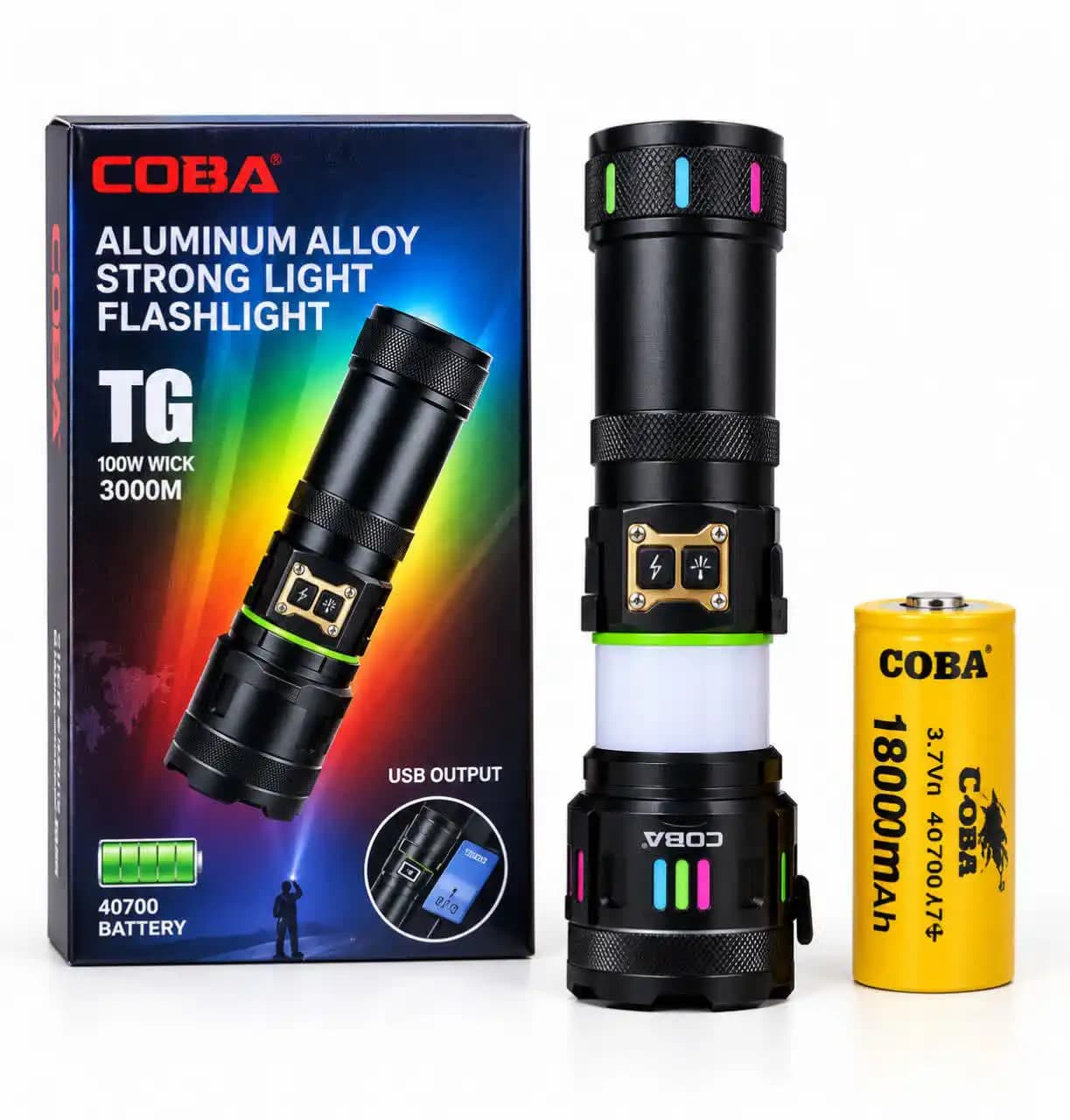چراغ قوه حرفه ای زومدار COBA مدل CB-G37 باتری 18000 میلی آمپری