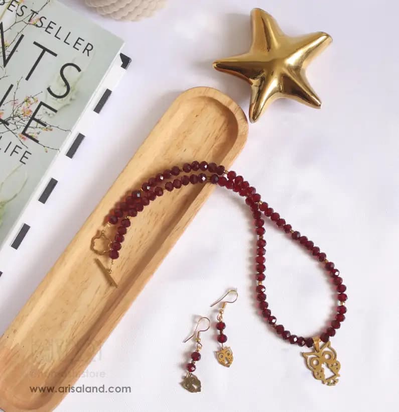 ست گردنبند و گوشواره کریستال جغد کد 523