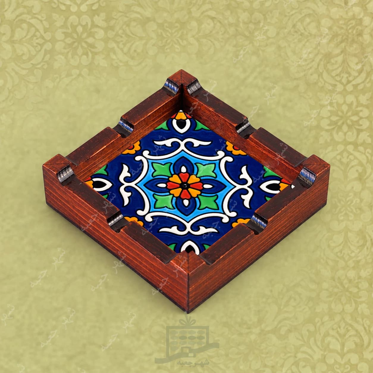 زیر سیگاری چوبی ( طرح B9.Z) دست ساز کاشی – خاص و کادویی (مدل رومیزی)