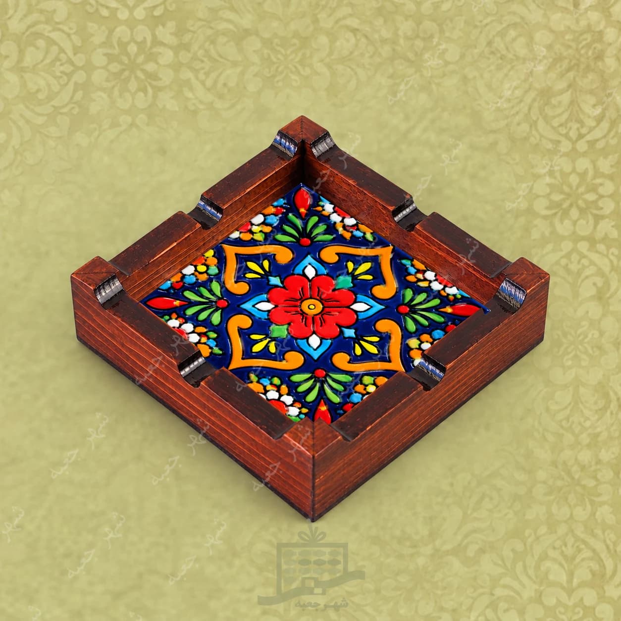 زیر سیگاری چوبی ( طرح B4.Z) دست ساز کاشی – خاص و کادویی (مدل رومیزی)