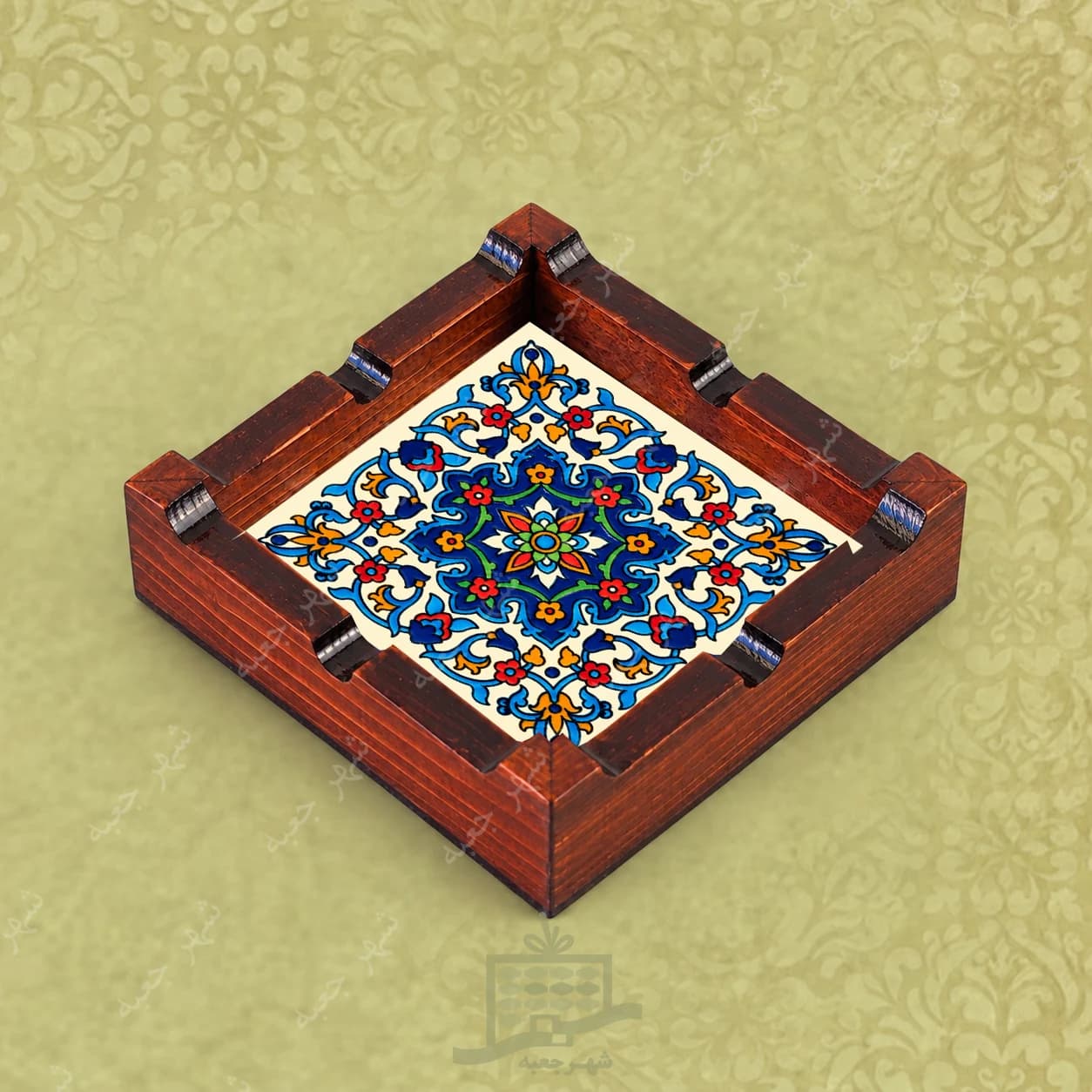 زیر سیگاری چوبی ( طرح B2.Z) دست ساز کاشی – خاص و کادویی (مدل رومیزی)