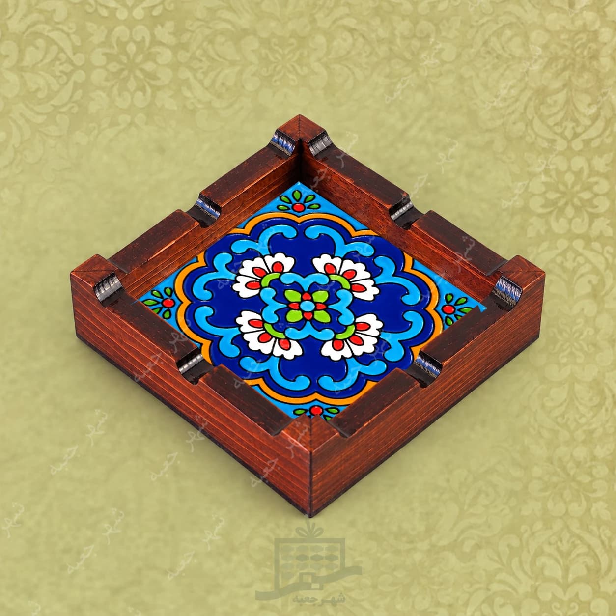 زیر سیگاری چوبی ( طرح B1.Z) دست ساز کاشی – خاص و کادویی (مدل رومیزی)