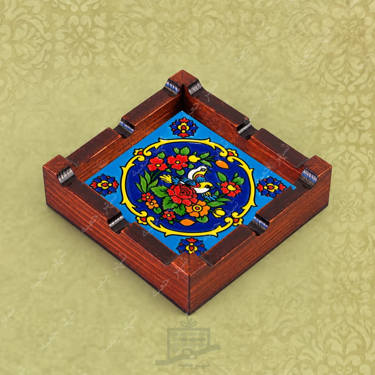زیر سیگاری چوبی ( طرح A19.Z) دست ساز کاشی – خاص و کادویی (مدل رومیزی)