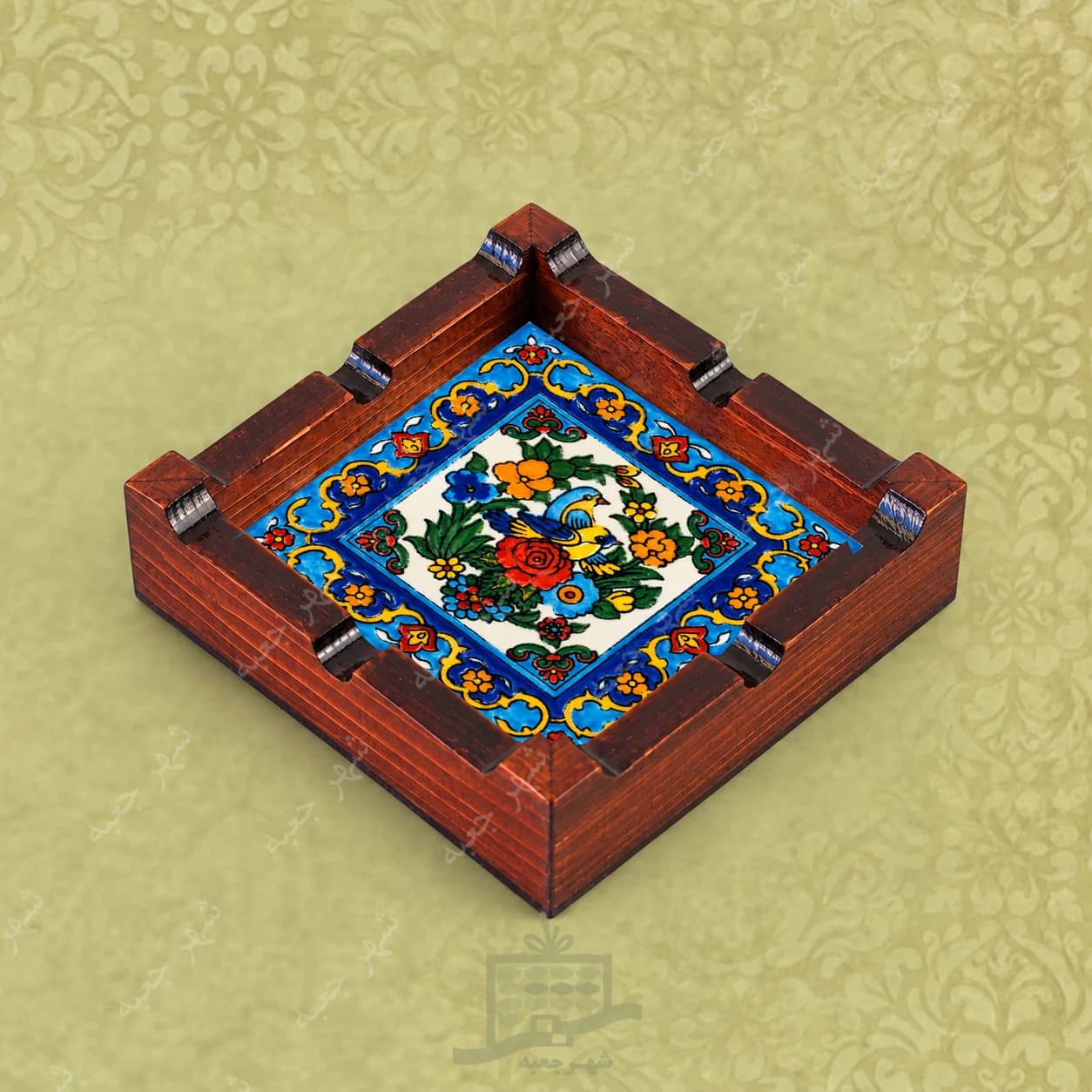 زیر سیگاری چوبی ( طرح A16.Z) دست ساز کاشی – خاص و کادویی (مدل رومیزی)