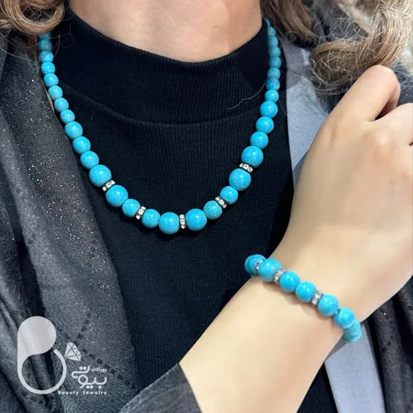 ست مرواریدی فیروزه ای