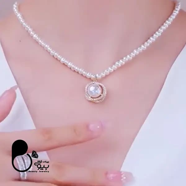 گردنبند زنانه استیل مروارید کامل