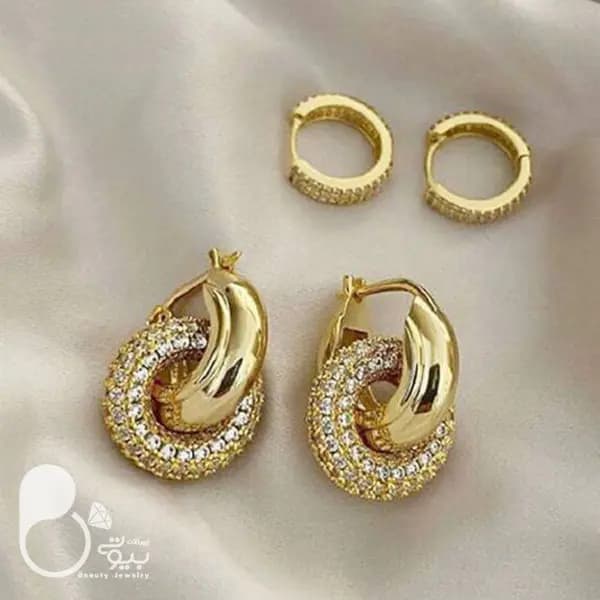 گوشواره دوبل نگین میکرو ژوپینگ