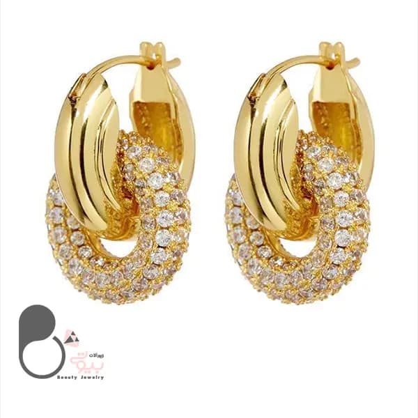 گوشواره دوبل نگین میکرو ژوپینگ — تصویر ۳