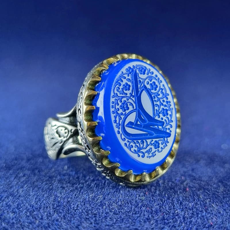 انگشتر نقره عقیق مردانه مدل علی مع الحق طرح حکاکی علی کد 4290 — تصویر ۴