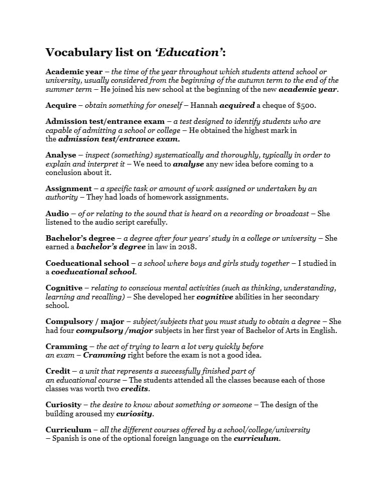 کتاب IELTS Vocabulary Lists on Education (فهرست واژگان آیلتس با موضوع آموزش) نسخه انگلیسی PDF