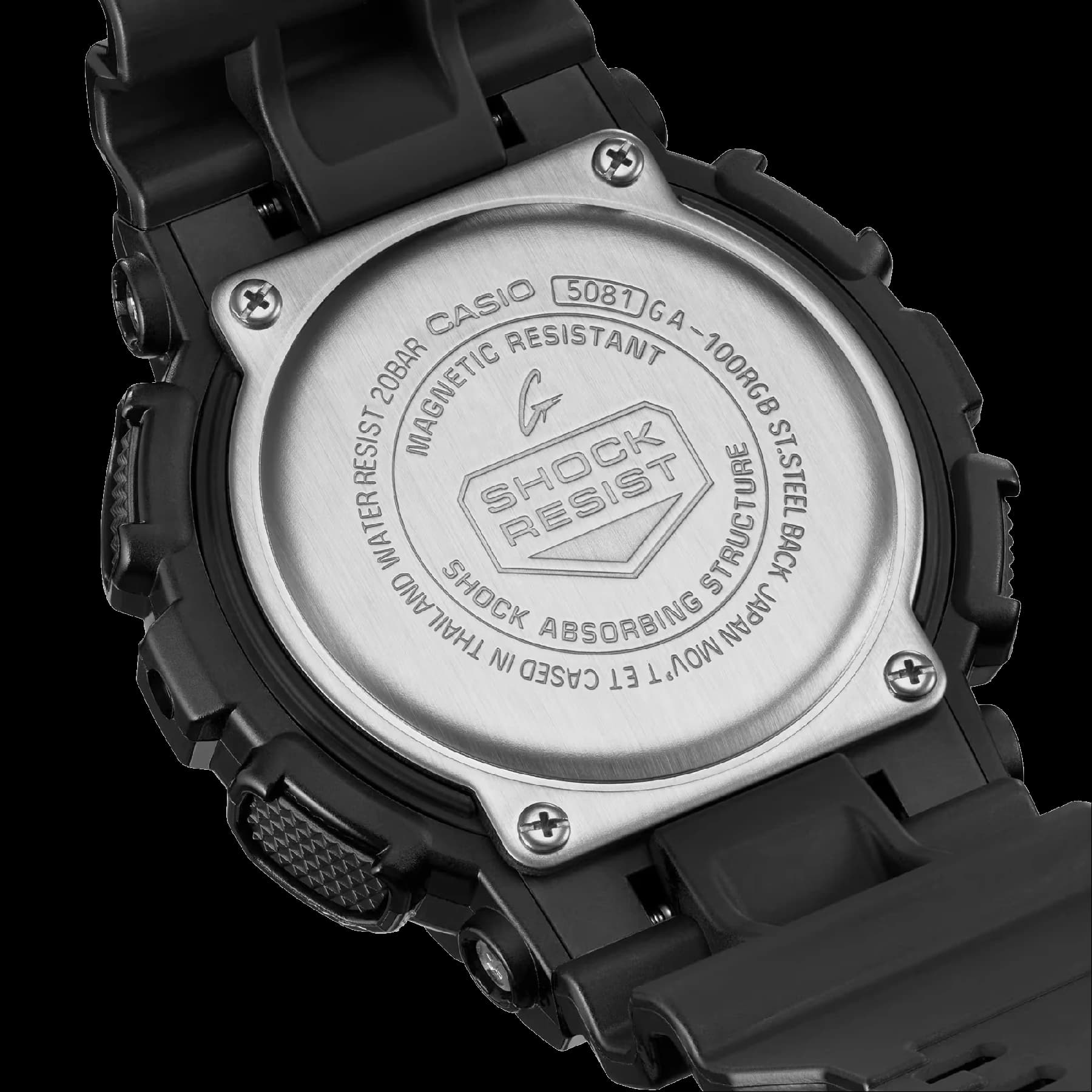 ساعت مچی مردانه کاسیو جیشاک (Casio G-Shock) مدل GA-100RGB-1ADR (طراحی گیمینگ و صفحه چندرنگ RGB) — تصویر ۷