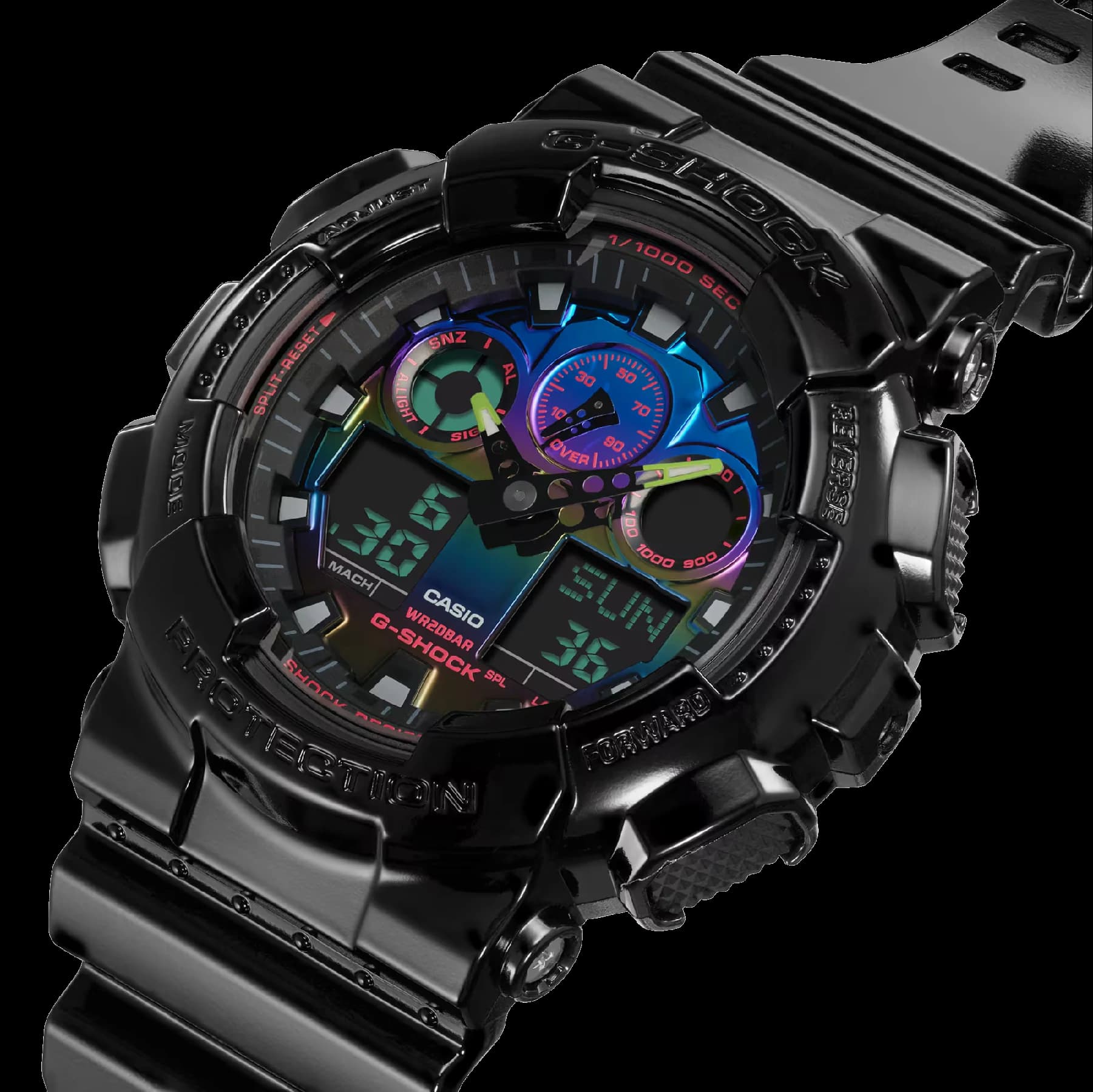 ساعت مچی مردانه کاسیو جیشاک (Casio G-Shock) مدل GA-100RGB-1ADR (طراحی گیمینگ و صفحه چندرنگ RGB) — تصویر ۶