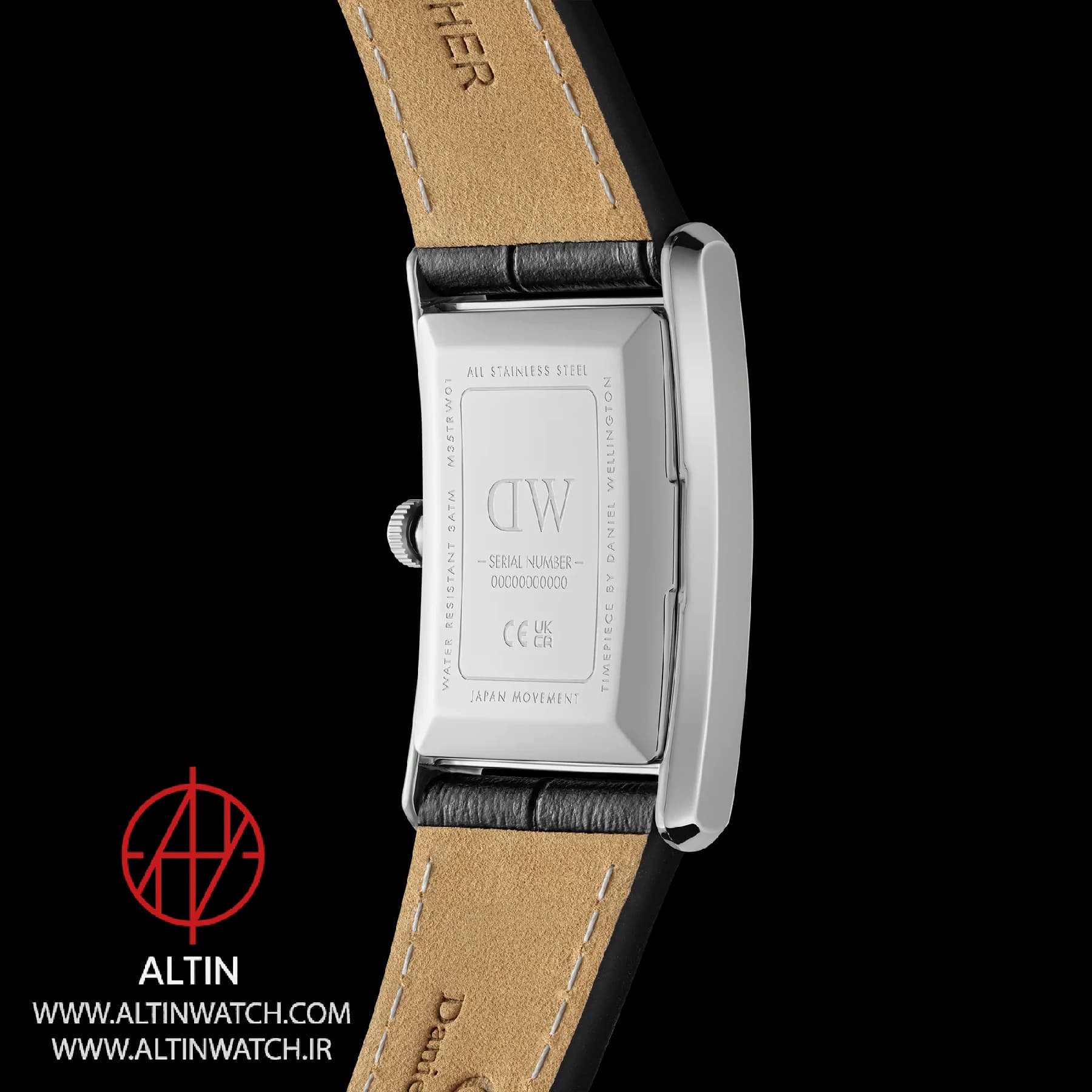ساعت مچی زنانه دنیل ولینگتون (Daniel Wellington) مدل DW00100697 (کالکشن Quadro، قاب نقره‌ای، بند چرم مشکی) — تصویر ۳