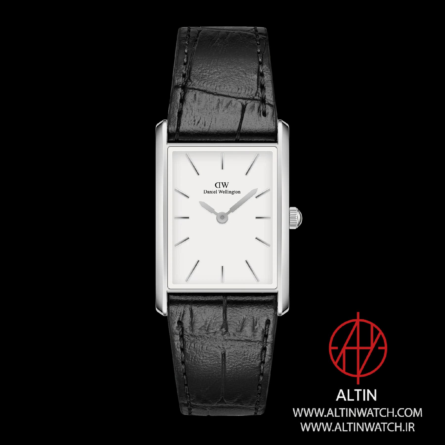 ساعت مچی زنانه دنیل ولینگتون (Daniel Wellington) مدل DW00100697 (کالکشن Quadro، قاب نقره‌ای، بند چرم مشکی)