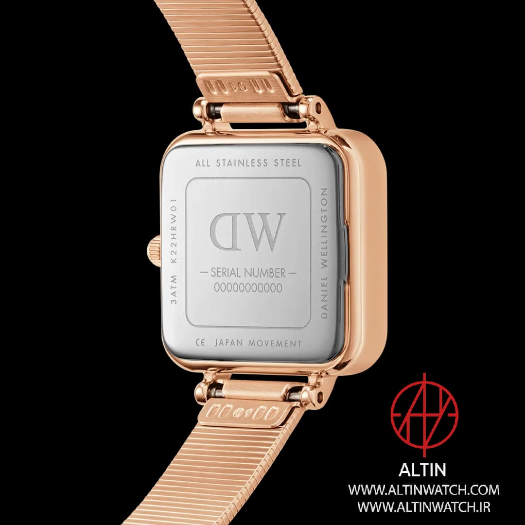 ساعت مچی زنانه دنیل ولینگتون (Daniel Wellington) مدل DW00100517 (کالکشن Quadro، قاب چهارگوش رزگلد، بند حصیری) — تصویر ۴