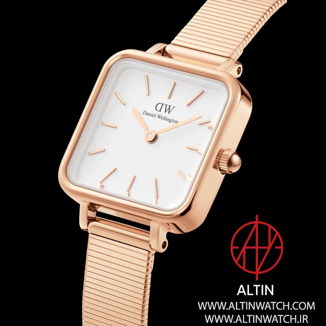 ساعت مچی زنانه دنیل ولینگتون (Daniel Wellington) مدل DW00100517 (کالکشن Quadro، قاب چهارگوش رزگلد، بند حصیری) — تصویر ۲