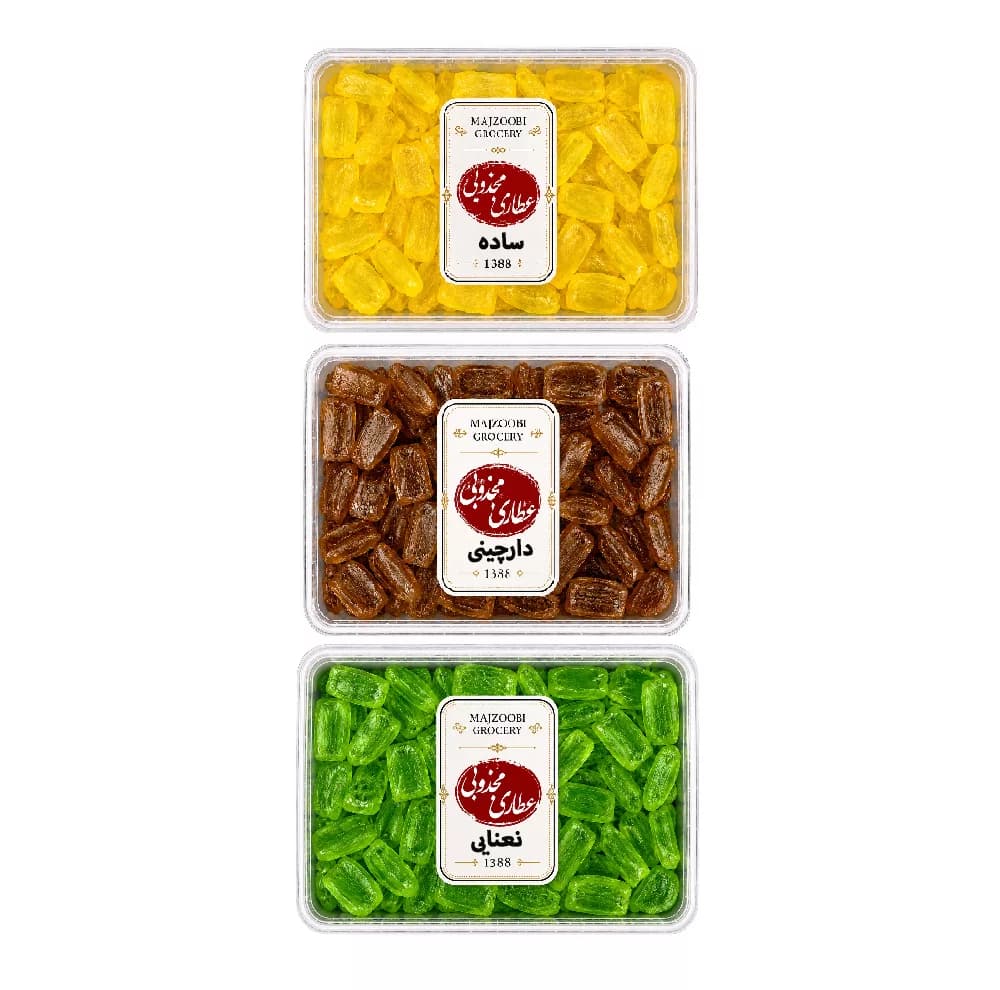 آبنبات ساده و دارچینی و نعنایی عطاری مجذوبی – 600 گرم بسته 3 عددی