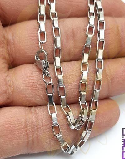 گردنبند استیل آجری نقره ای کد2 — تصویر ۲