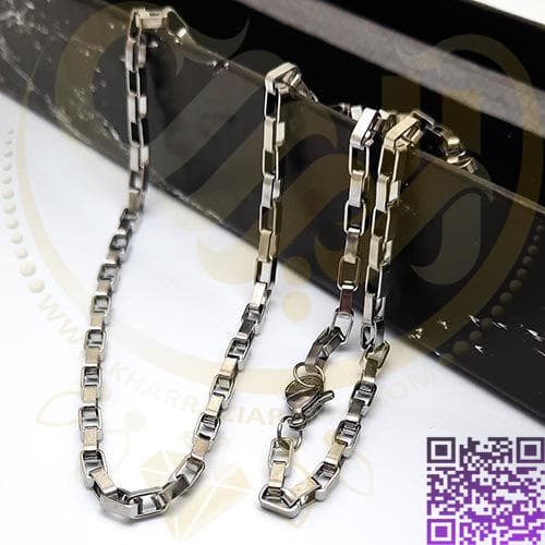 گردنبند استیل آجری نقره ای کد2