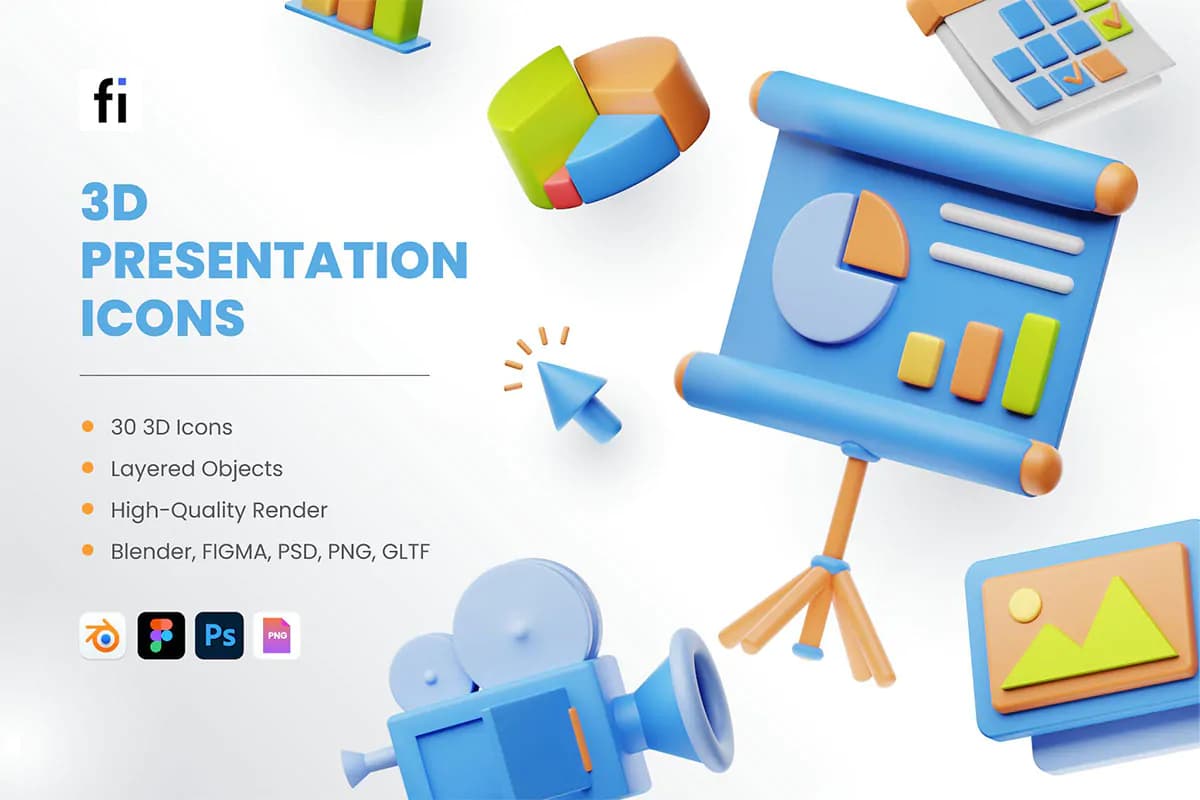 30 آیکون ارائه مطلب 3D