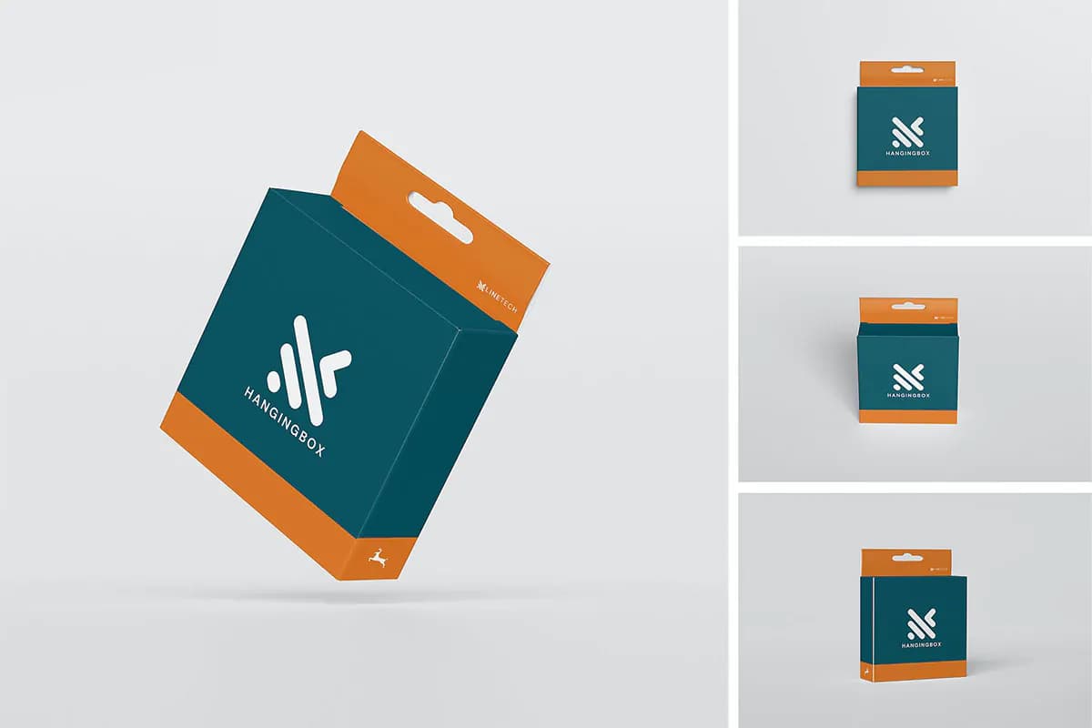 موکاپ جعبه محصول آویز دار – 4 فایل