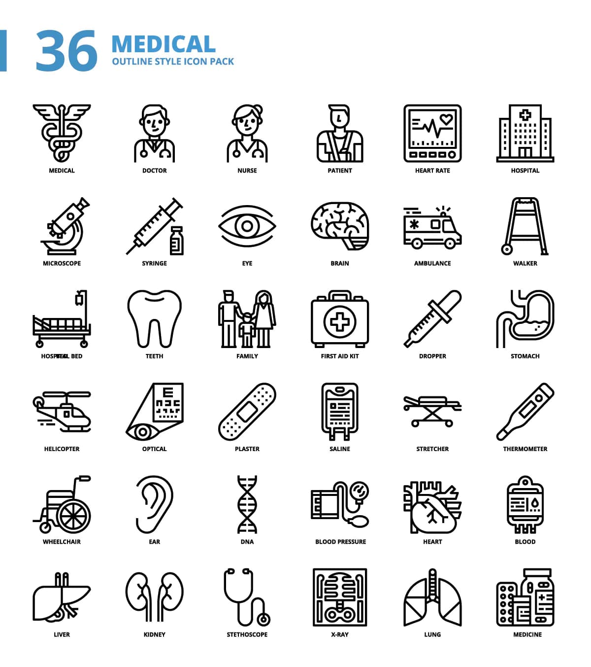 36 آیکون پزشکی توخالی — تصویر ۲