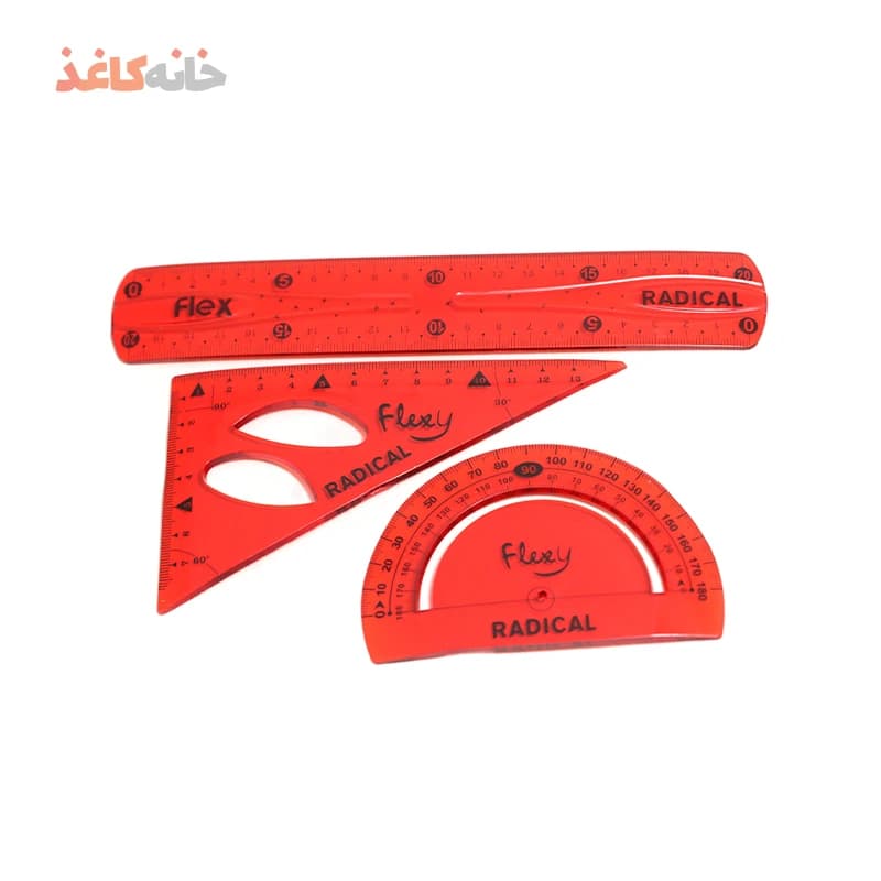 ست 3 تیکه خط کش گونیا نقاله قرمز رادیکال