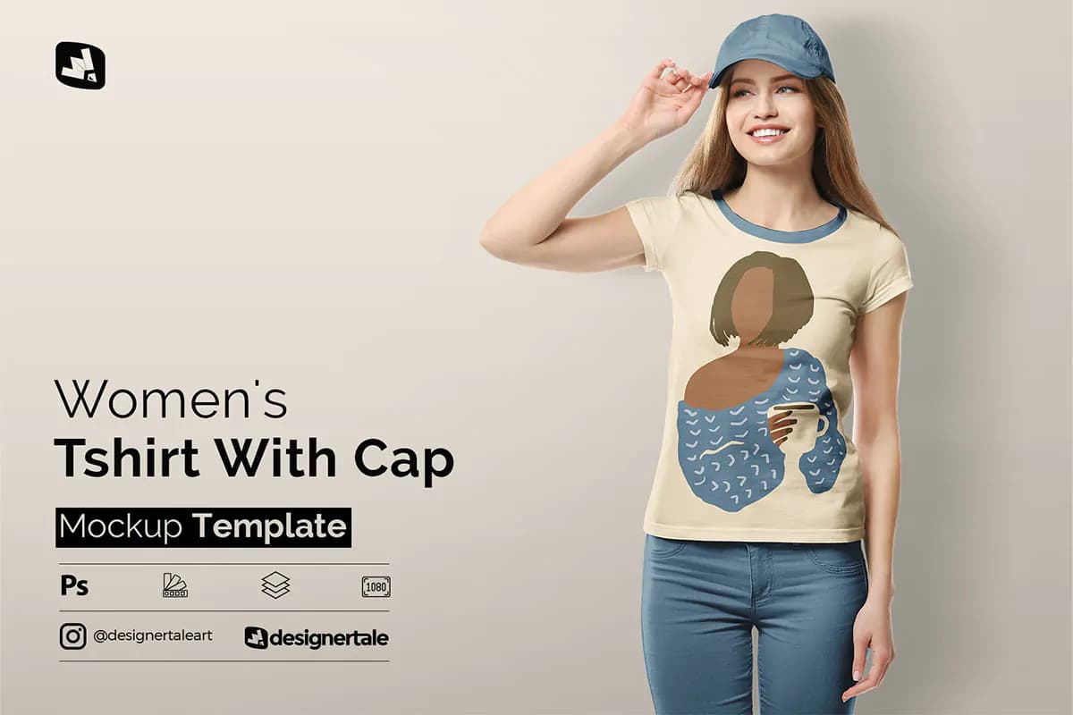 موکاپ تیشرت زنانه با کلاه