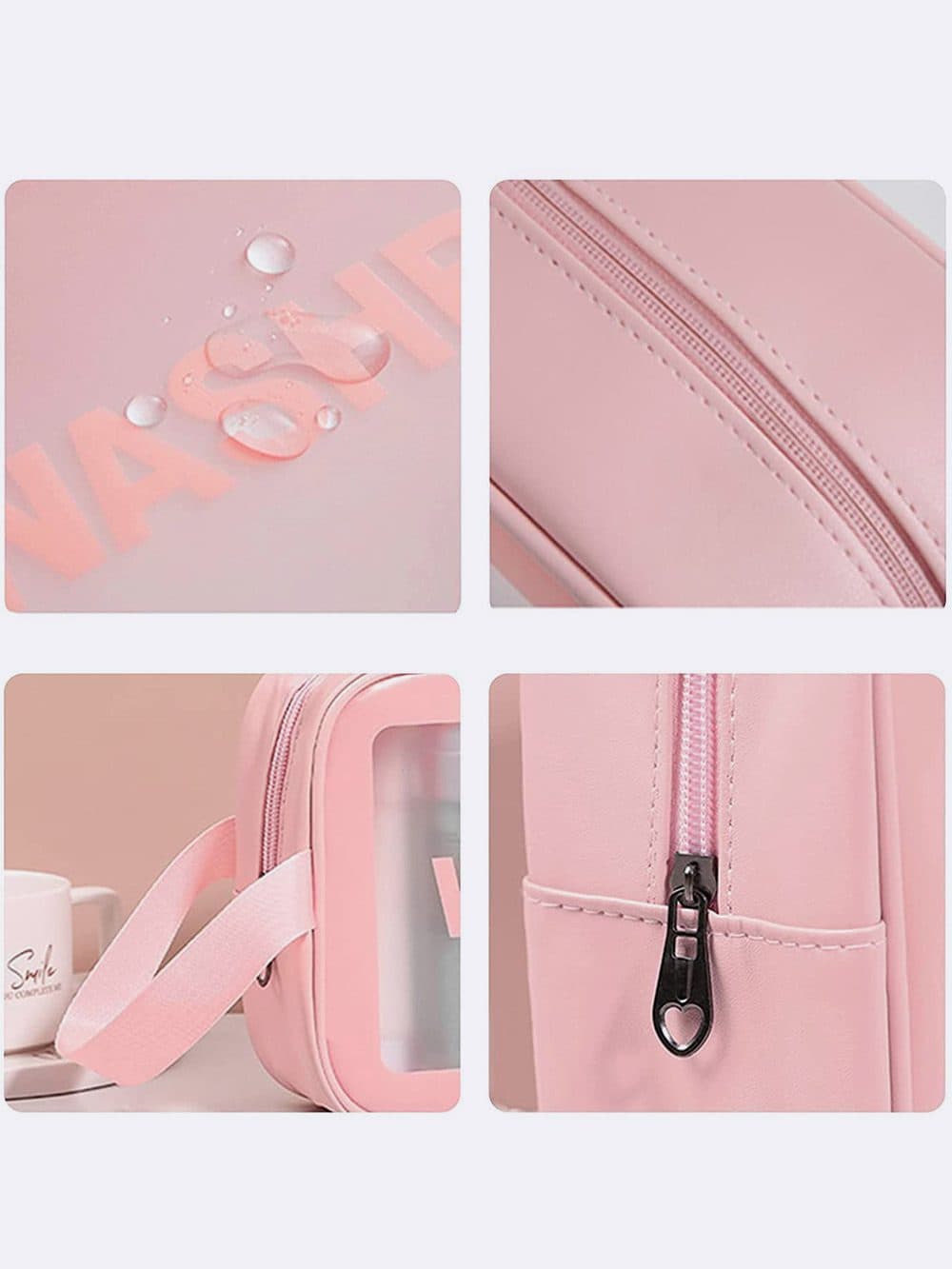 کیف استخر فانتزی سایز بزرگ زنانه و دخترانه واش بگ ( wash bag ) شفاف صورتی رنگ — تصویر ۴