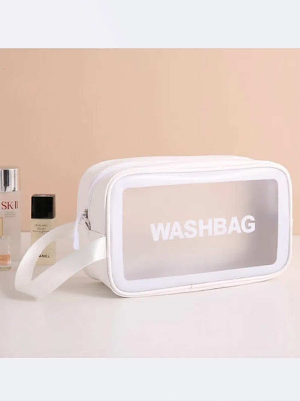 کیف استخر واش بگ ( wash bag ) زنانه و دخترانه بصورت ضد آب سفید رنگ شفاف — تصویر ۲
