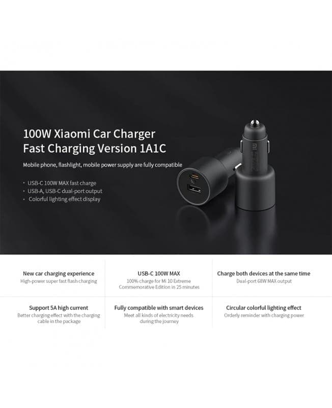 شارژر فندکی 100 وات شیائومی | Xiaomi CC07ZM 1A1C اورجینال پلمپ ارسال فوری — تصویر ۳
