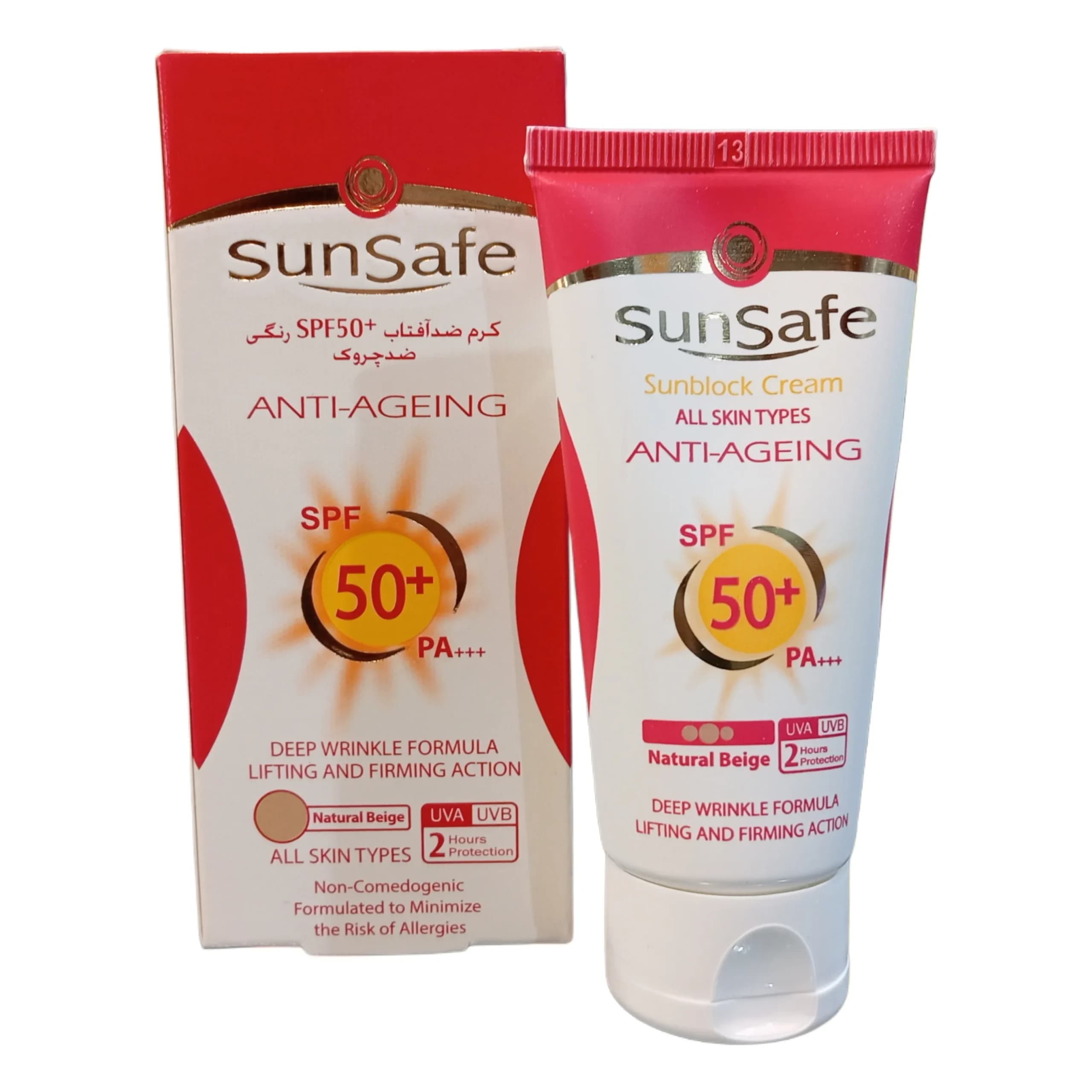 کرم ضد آفتاب سان سیف ضد چروک بژ طبیعی Sunsafe