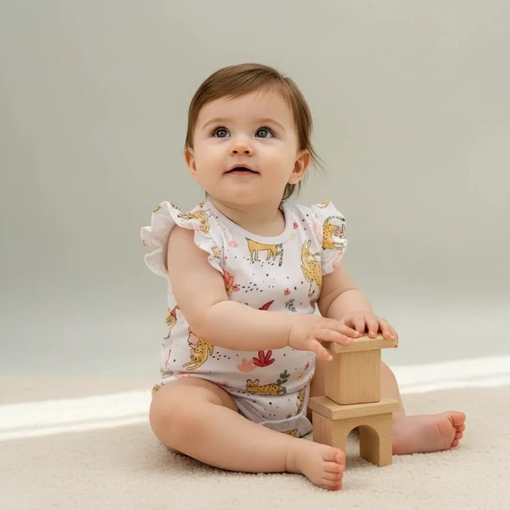 بادی زیردکمه دخترانه وارداتی نخ پنبه برند So Cute سایز 0 تا 24 ماه — تصویر ۲