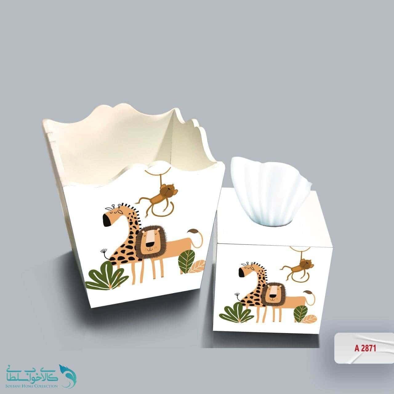 ست سطل و جا دستمال چوبی کودک طرح سلطان جنگل کد A2871