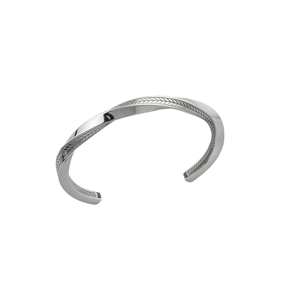 دستبند استیل بنگل اسپرت طرح پیچ حکاکی شده با رنگ نقره ای