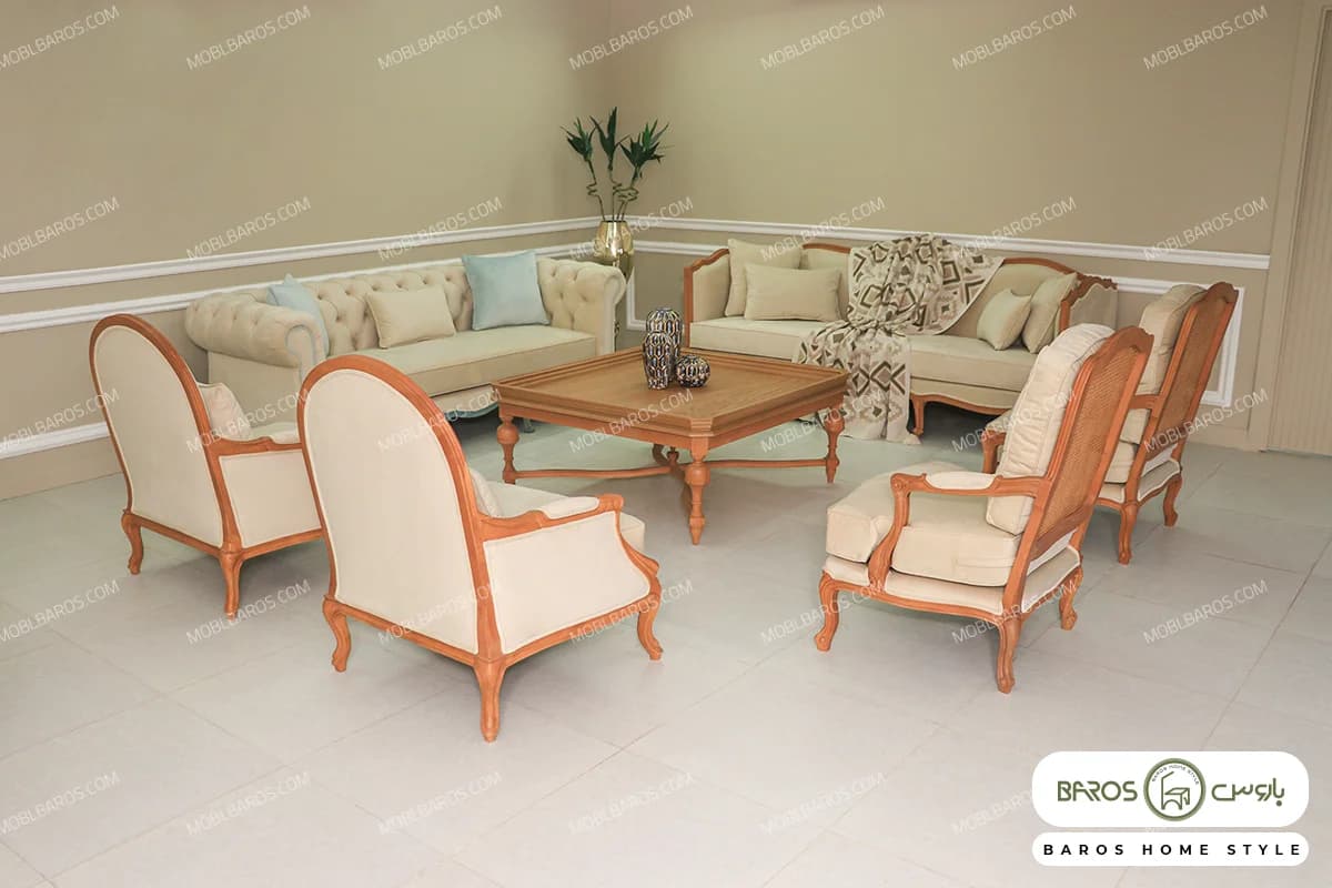 مبل کلاسیک ۱۰ نفره گندم، چستر روما و فرانسوی
