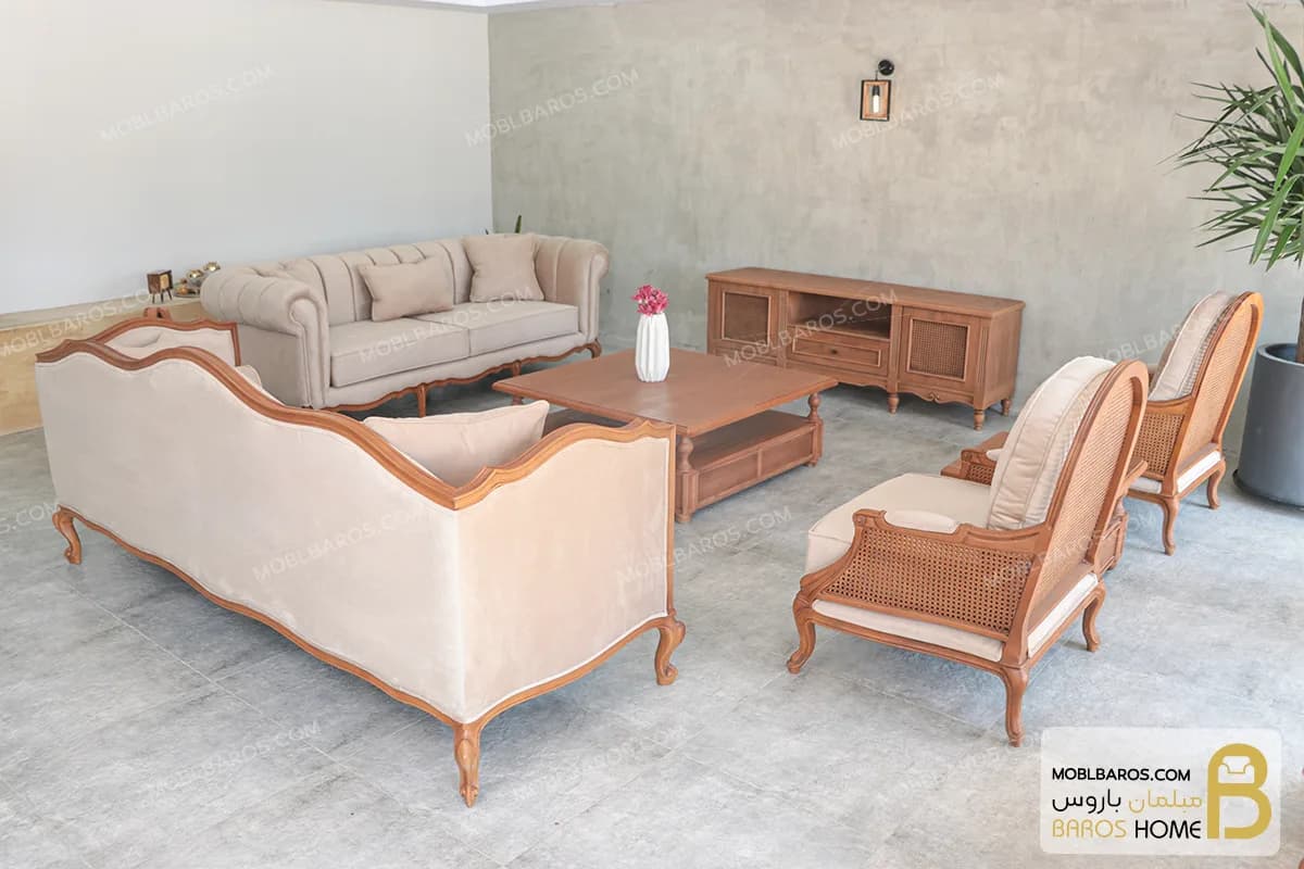 ست مبلمان ترکیبی گندم و چستر شیاره کد ۴ — تصویر ۲