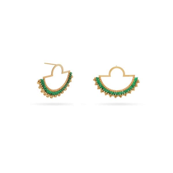 گوشواره طلا و میوکی نیم دایره سبز