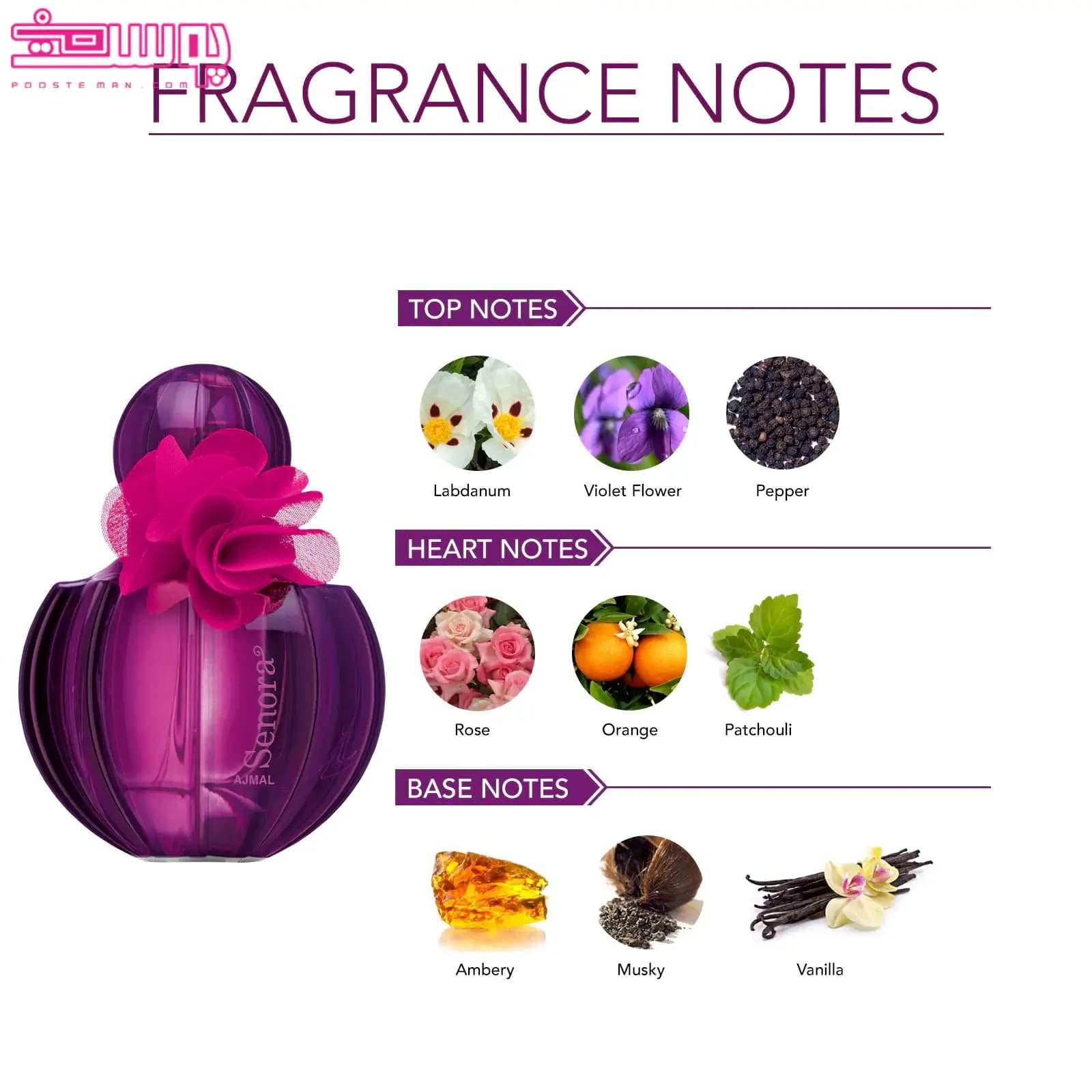 عطر زنانه اجمل مدل سنورا حجم 75ml — تصویر ۳