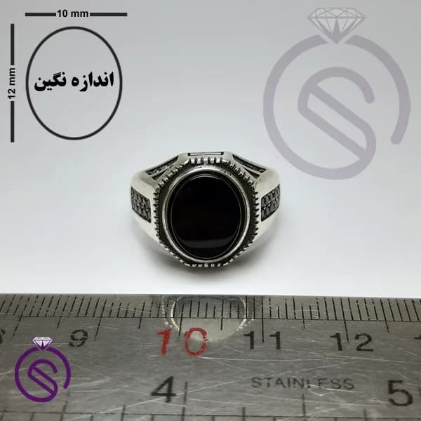 انگشتر نقره عقیق سیاه مردانه مدل آمین کد 62235 — تصویر ۳