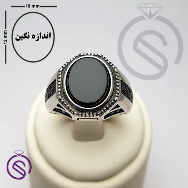انگشتر نقره عقیق سیاه مردانه مدل آمین کد 62235 — تصویر ۴