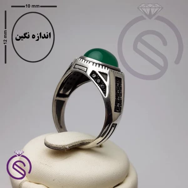 انگشتر نقره عقیق سبز مردانه مدل آمین کد 62234 — تصویر ۳