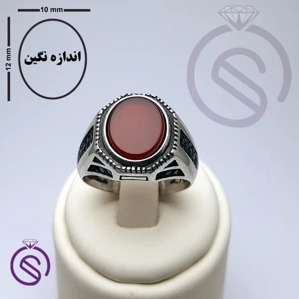 انگشتر نقره عقیق قرمز مردانه مدل آمین کد 62233 — تصویر ۳