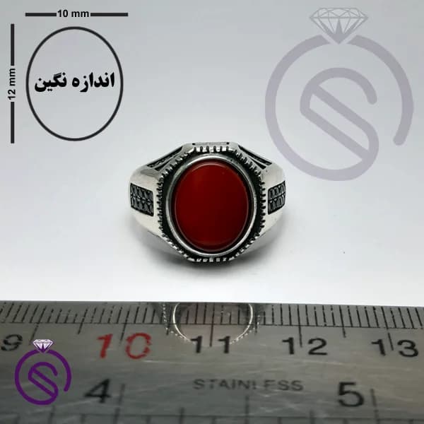 انگشتر نقره عقیق قرمز مردانه مدل آمین کد 62233 — تصویر ۵
