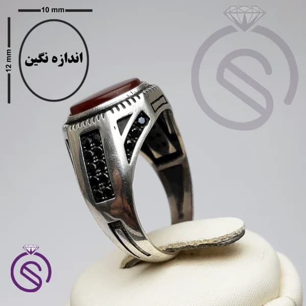 انگشتر نقره عقیق قرمز مردانه مدل آمین کد 62233 — تصویر ۴