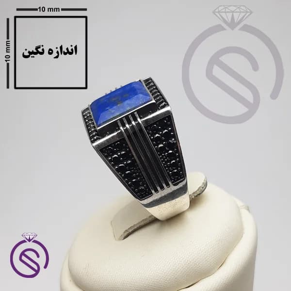 انگشتر نقره لاجورد مردانه مدل مایکل کد 62220 — تصویر ۳