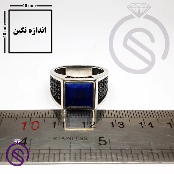 انگشتر نقره لاجورد مردانه مدل تارخ کد 62190 — تصویر ۲