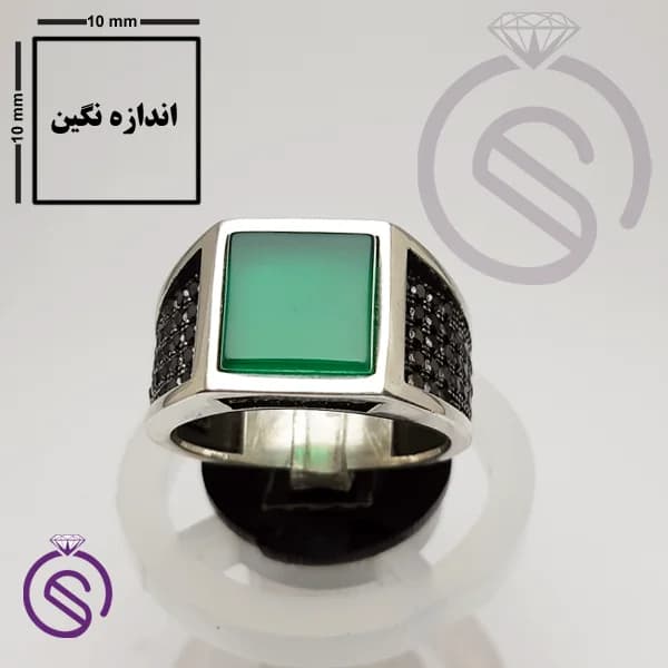 انگشتر نقره عقیق سبز مردانه مدل تارخ کد 62184 — تصویر ۵