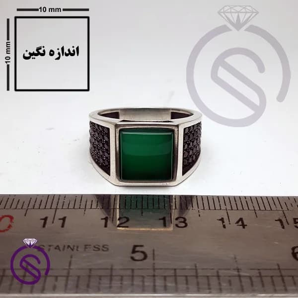 انگشتر نقره عقیق سبز مردانه مدل تارخ کد 62184 — تصویر ۴