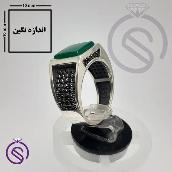 انگشتر نقره عقیق سبز مردانه مدل تارخ کد 62184 — تصویر ۳